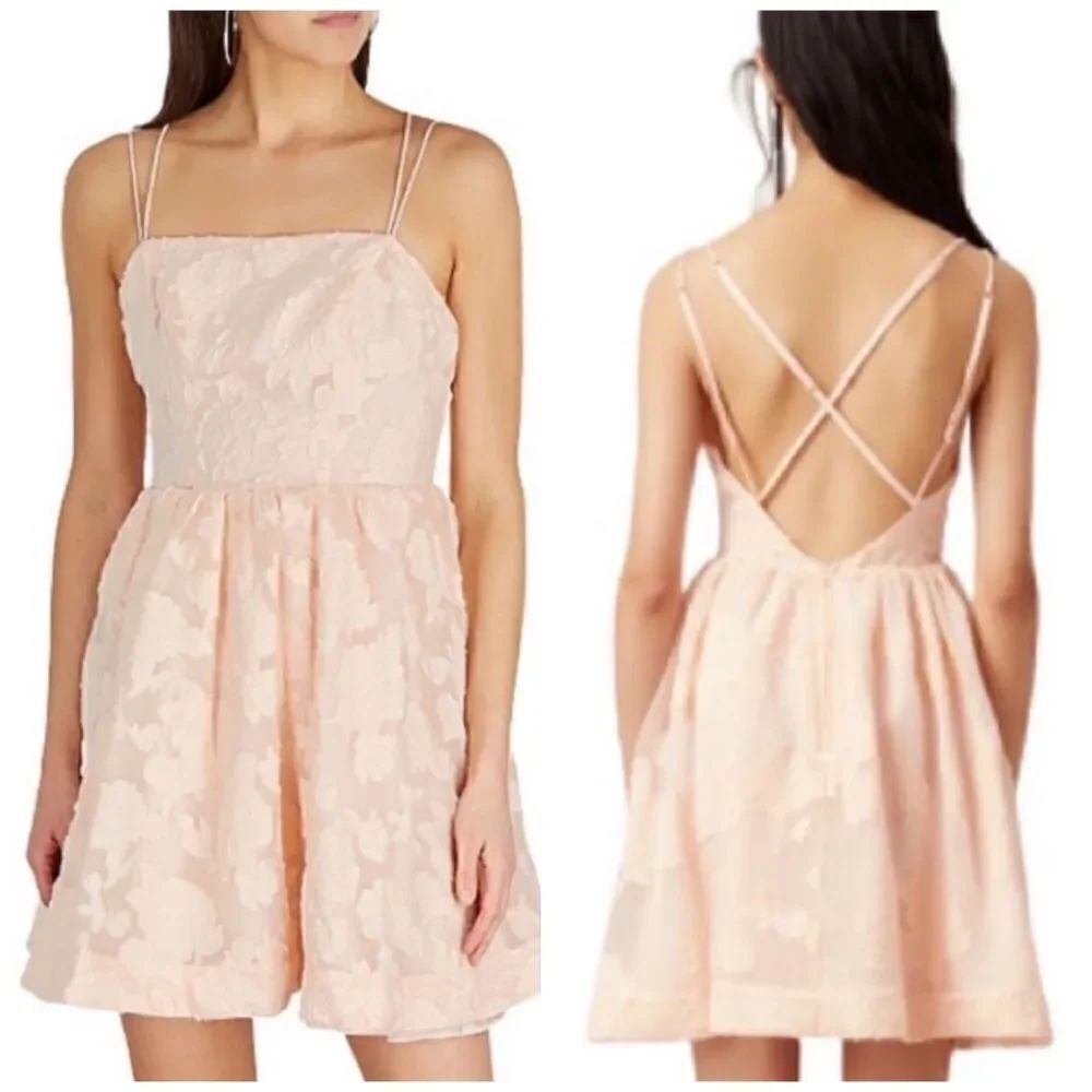 Keepsake the Label Offset Embroidered Mini Dress in Nude